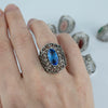Filigree Art Blue Quartz Gemstone Lace Detailed Women Silver Statement Ring
