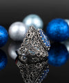 Filigree Art Blue Quartz Gemstone Lace Detailed Women Silver Statement Ring