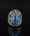 Filigree Art Blue Quartz Gemstone Lace Detailed Women Silver Statement Ring