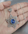Filigree Art Blue Quartz Gemstone Star Design Women Silver Pendant Necklace