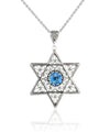 Filigree Art Blue Quartz Gemstone Star of David Women Silver Pendant Necklace