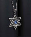 Filigree Art Blue Quartz Gemstone Star of David Women Silver Pendant Necklace