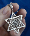 Filigree Art Blue Quartz Gemstone Star of David Women Silver Pendant Necklace