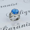 925 Sterling Silver Filigree Art Blue Quartz Gemstone Crown Statement Ring