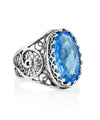 Sterling Silver Filigree Art Blue Quartz Gemstone Oval Cocktail Ring