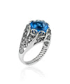 Sterling Silver Filigree Art Blue Quartz Gemstone Women Dainty Cocktail Ring