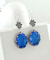 Filigree Art Blue Quartz Gemstone Women Silver Oval Dangle Earrings