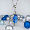 Filigree Art Blue Quartz Gemstone Women Silver Oval Pendant Necklace - Filigranist Jewelry