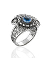 Filigree Art Blue Quartz Gemstone Women Silver Statement Ring