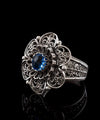 Filigree Art Blue Quartz Gemstone Women Silver Statement Ring