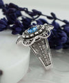 Filigree Art Blue Quartz Gemstone Women Silver Statement Ring