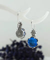 Filigree Art Blue Quartz Gemstone Women Sterling Silver Drop Earrings