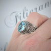 925 Sterling Silver Filigree Art Blue Topaz Gemstone Cocktail Women Ring