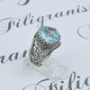 925 Sterling Silver Filigree Art Blue Topaz Gemstone Cocktail Women Ring