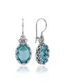 Filigree Art Blue Topaz Gemstone Crown Figured Women Silver Oval Drop Earrings