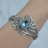 Blue Topaz Gemstone 925 Sterling Silver Artisan Crafted Filigree Art Double Swan Design Cuff Bracelet