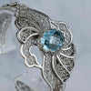 Blue Topaz Gemstone 925 Sterling Silver Artisan Crafted Filigree Art Double Swan Design Cuff Bracelet