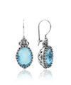Filigree Art Blue Topaz Gemstone Heart Detailed Women Silver Oval Drop Earrings