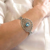 925 Sterling Silver Filigree Art Blue Topaz Gemstone Lace Cuff Bracelet