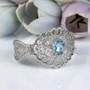 925 Sterling Silver Filigree Art Blue Topaz Gemstone Lace Cuff Bracelet