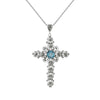 Filigree Art Blue Topaz Gemstone Silver Cross Design Women Pendant Necklace
