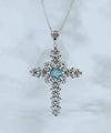 Filigree Art Blue Topaz Gemstone Silver Cross Design Women Pendant Necklace