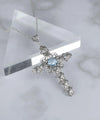 Filigree Art Blue Topaz Gemstone Silver Cross Design Women Pendant Necklace