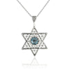 Filigree Art Blue Topaz Gemstone Star of David Women Silver Pendant Necklace - Filigranist Jewelry
