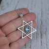 Filigree Art Blue Topaz Gemstone Star of David Women Silver Pendant Necklace - Filigranist Jewelry