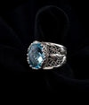Filigree Art Blue Topaz Gemstone Tulip Detailed Silver Women Statement Ring