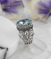 Filigree Art Blue Topaz Gemstone Tulip Detailed Silver Women Statement Ring
