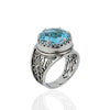 Filigree Art Blue Topaz Gemstone Women Crown Silver Statement Ring - Filigranist Jewelry