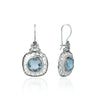 925 Sterling Silver Filigree Art Blue Topaz Gemstone Square Drop Earrings