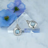 925 Sterling Silver Filigree Art Blue Topaz Gemstone Square Drop Earrings