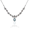 925 Sterling Silver Filigree Art Blue Topaz Gemstone Paisley Design Necklace