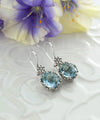 Filigree Art Blue Topaz Gemstone Women Sterling Silver Drop Earrings