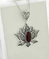 Filigree Art Carnelian Gemstone Blossoming Lotus Flower Women Silver Pendant Necklace