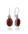 Filigree Art Carnelian Gemstone Crown Figured Women Silver Oval Drop Earrings