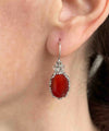 Filigree Art Carnelian Gemstone Crown Figured Women Silver Oval Drop Earrings