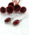 Filigree Art Carnelian Gemstone Crown Figured Women Silver Oval Drop Earrings