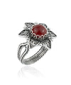 Filigree Art Carnelian Gemstone Daisy Flower Women Silver Cocktail Ring