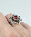 Filigree Art Carnelian Gemstone Daisy Flower Women Silver Cocktail Ring