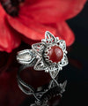 Filigree Art Carnelian Gemstone Daisy Flower Women Silver Cocktail Ring