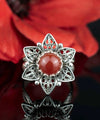 Filigree Art Carnelian Gemstone Daisy Flower Women Silver Cocktail Ring