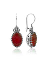 Filigree Art Carnelian Gemstone Heart Detailed Women Silver Oval Drop Earrings