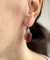 Filigree Art Carnelian Gemstone Heart Detailed Women Silver Oval Drop Earrings