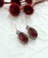 Filigree Art Carnelian Gemstone Heart Detailed Women Silver Oval Drop Earrings