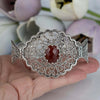 925 Sterling Silver Filigree Art Carnelian Gemstone Lace Cuff Bracelet