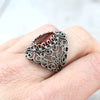 925 Sterling Silver Filigree Art Carnelian Gemstone Lace Cocktail Ring