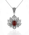 Filigree Art Carnelian Gemstone Lotus Flower Women Silver Pendant Necklace
